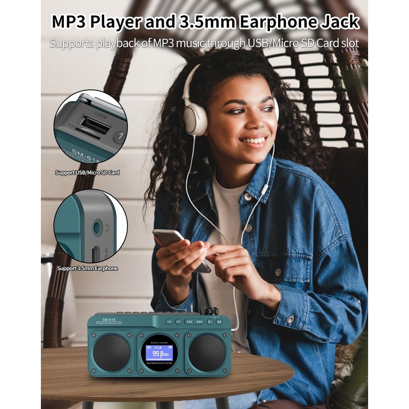 SEMIER Small Digital FM Radio Bluetooth Speaker, Handheld Rechargeable Radio