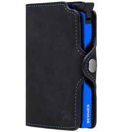 BEWMER Credit Card Holder 1 Shielded | Slim Wallet for Men and Women | ID Card Holder with RFID Protection and Carbon Fibre Money Clip (Black, Electric, Blue without, B1 Black Electric Blue, Elegant