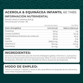 PRONAT | Acerola y Equinácea Kids, Suplemento Alimenticio, 60 Tabletas Masticables Sabor Frutas