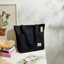 KALIDI Women's Tote Bag, Shoulder Bag, Large Capacity, Large Capacity, Canvas Tote Bag, Solid, For School or Travel, Unisex, Zipper Included, Pockets Included, Black