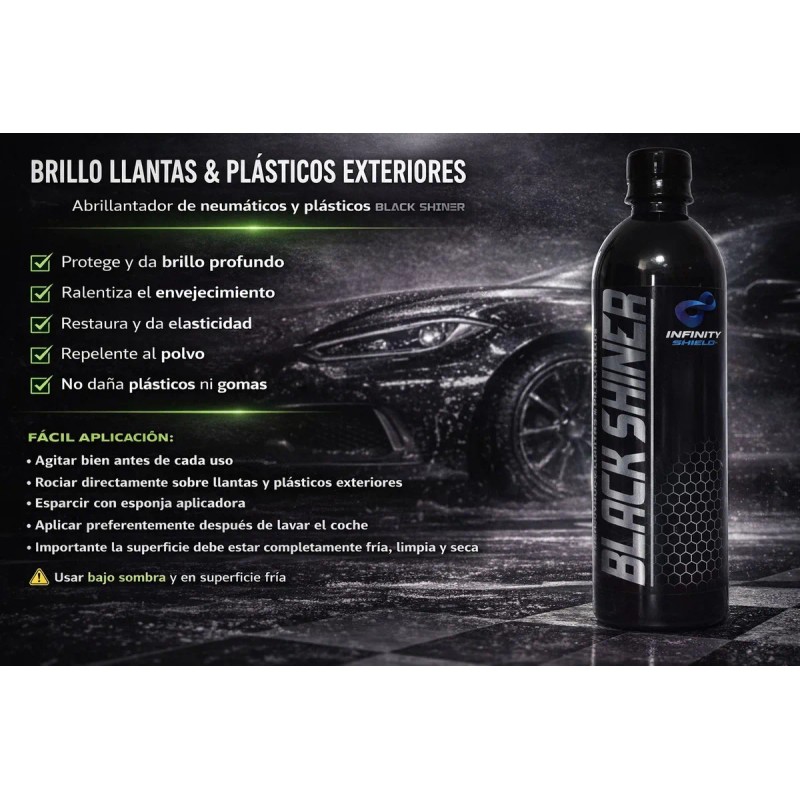 Abrillantador Premium Liquido Llantas Y Plásticos Exteriores Negro