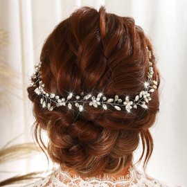 Asooll Bridal Headpiece Pearl Hair Vine Crystal Wedding Hair Accessories for Women