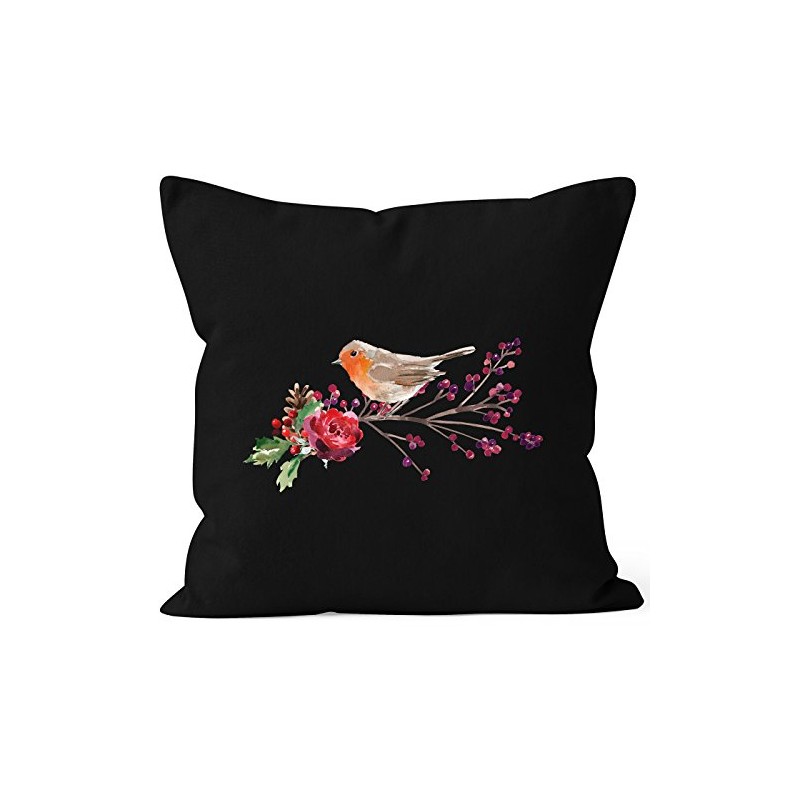 Autiga Cushion Cover Bird Robin Flowers Mistletoe Watercolour Bird Christmas