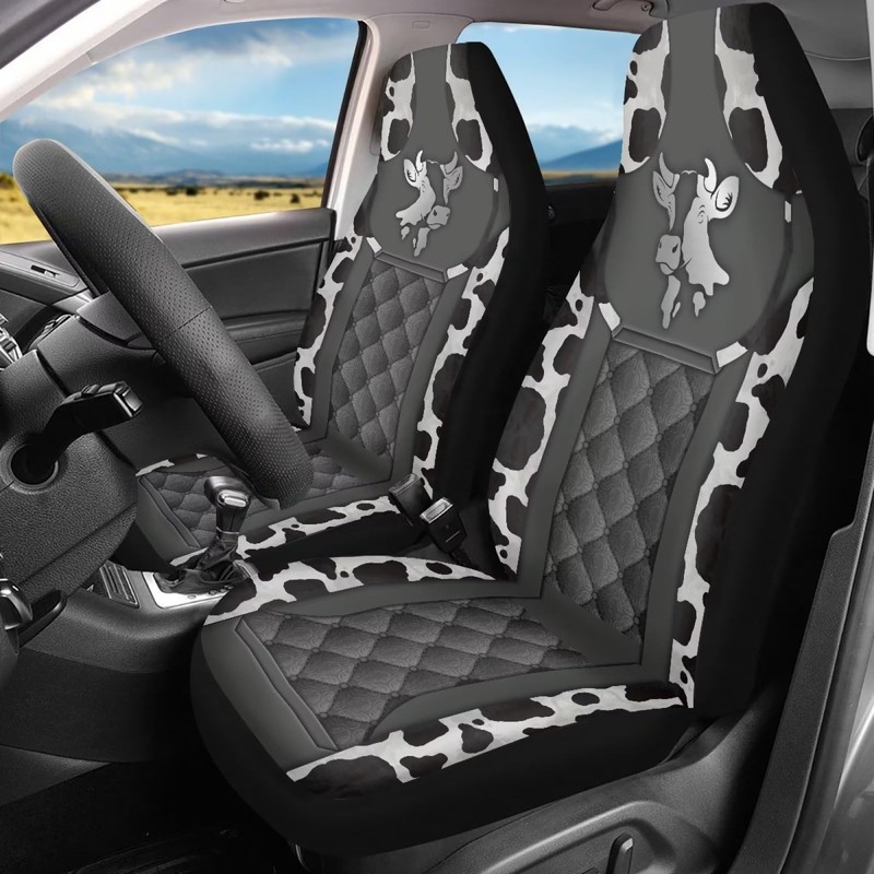Poceacles Cow and Diamond Pattern Print Car Seat Covers 2pcs/Set