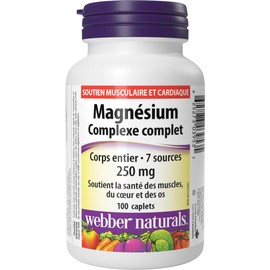 Webber Naturals Magnesium Complete Complex 250 mg, 7 Sources of Magnesium, 100 Caplets, Helps Support Muscle, Heart and Bone Health, Vegan