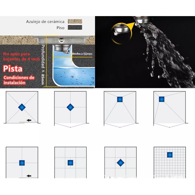 Dolores Coladera Acero Inoxidable Invisible Piso Desagüe 4 Pulgadas