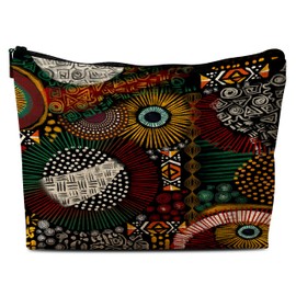 YeiHe Tribal African Makeup Bag, African Gifts for Women, Abstract Ethnic Circular Cosmetic Bag for Women, Gifts for African American Women, Vintage Makeup Pouch for Women