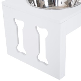 Dog Bone Elevated Feeder, Modern Wooden Pet Food Station, Supports Healthy Digestion (White)