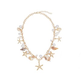 UNICRAFTALE 2Pcs Summer Beach Woman Necklace Shell Conch Statement Chunky Necklaces Shell Starfish Necklace Seashell Pearl Necklaces Mermaid Costume Summer Beach Jewelry for Women Party