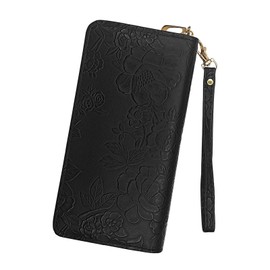 Womens Wallet Large Wristlet Wallet with Removable Wrist Strap and Zipper, Clutch Purse Fashion Womens Purses Multi Card Slot (Black Floral)
