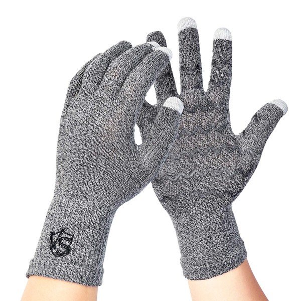 Vital Salveo Full Finger Touchscreen Arthritis Gloves NonSlip Carpal Tunnel-Pair-Light Grey-S