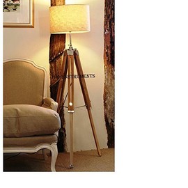 THOR INSTRUMENTS Vintage Classic Teak Wood Tripod Floor Lamp Nautical Floor Home Decor lamp (Lamp Shade is not Included) Rustic Vintage Home Decor Gifts