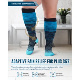 Doctor's Select 3 pares de calcetines de compresión de tamaño extragrande, hasta 6XL, calcetines de compresión de 20-30 mmHg para mujer, pantorrilla ancha, 3 pares - Patrones de línea, XL