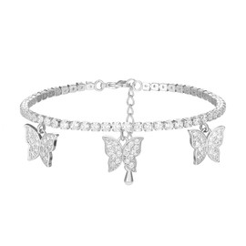 Schmetterling Tennis Armband für Damen, Rose Gold und Silber plattiert Kette verstellbares Handgelenk Armband mit Cubic Zirkonia Kristall