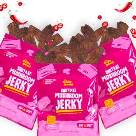 The Daily Good Mushroom Jerky - 3-Pack Snacks, Yummy High-Fiber Mushroom Snack, Meatless & Gluten-Free Food, Contains Eggs, Made from Shiitake Stalk, 0.58 lbs., Vegetarian, Hot & Spicy Flavor