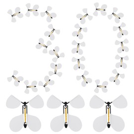 XLSXEXCL 30 Pcs Flying Butterfly Toy, White Flying Butterflies Wind Up Flying Butterfly DIY Butterfly Wings Painted Cards Surprise Gift for Valentine's Day Birthday Wedding Graduation (White)