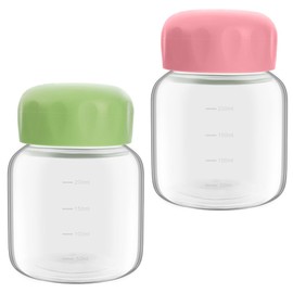 MEIYOUJU AM 2 Pack Small Water Bottles, 300ml Glass Water Bottles with Lid, Clear Glass Leak-proof 10oz Juice Bottles, Cute Water Bottles with Scale for Juicing, Milk, Fruit Drinks, Beverage Storage