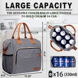 TuErCao Lunch Bag Women Insulated Lunch Box for Work Leakproof Soft Cooler for Picnic Travel Road Trips, Loncheras para Mujer Adult, Stripes
