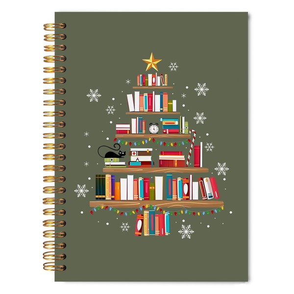 WNAGT Christmas Book Tree Spiral Notebook 5.5x8.3, Book Lover Reader