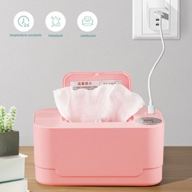 Calentador de Toallitas Humedas, Calentador de Toallitas con Ajuste de Temperatura, Pantalla de LED,Gran Capacidad, Calentador Toallitas Humedas para Bebés USB con Luz Rosa