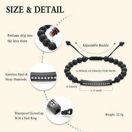 Oinsi Lava Rock Bracelet Cremation Jewelry for Ashes for Women Men Adjustable Rope Memorial Keepsake Bangle Stainless Steel Urn Pendant Bracelet for Human Ashes-Black