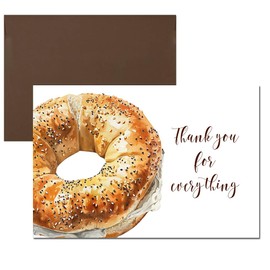 Amanda Creation Thank You For Everything Bagel Themed Pun Single (1) All Occasion Blank Greeting Card To Send To Friends & Family, 4x6 (when folded) Fill In Greeting Note Card