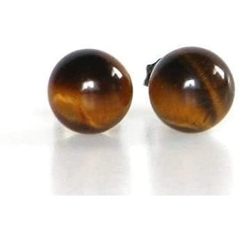 Kobe Hokodo Chatoyancy Run Tiger Eye 8mm Titanium Earrings, Titanium, Tigers Eye