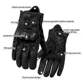 FXC - Guantes de cuero premium para motocicleta de dedo completo para hombre y mujer, Solid, L: 8.0-8.7 inch