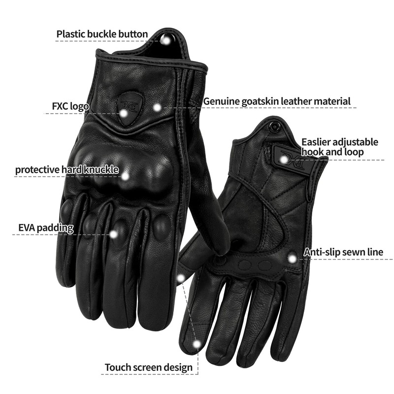 FXC - Guantes de cuero premium para motocicleta de dedo
