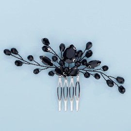 Teyglen Mujeres Delicado Simple Negro Cristales Diamantes De Imitación Novia Boda Peineta Para El Cabello Accesorios Para El Cabello De Lujo Diamantes De Imitación Brillantes Peines Laterales Para Nov