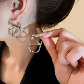Gold Plated Elegant Stud Earrings for Women Fashion V Shaped Hypoallergenic Letter Earrings Dainty Jewelry (Sliver Stud Earring)