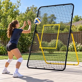 7 x 4 FT Volleyball Rebounder Net with 5 Adjustable Angles, Target Zone and Foldable Training Frame