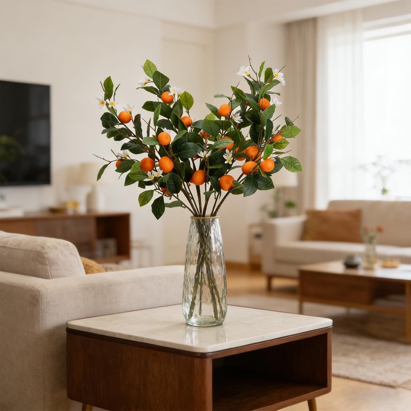 2PCS 37.4Inch Artificial Tangerine Branches Artificial Orange Branches Fake Orange