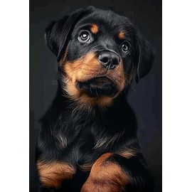 DIY 5D Diamond Art Painting by Number Kits Dog Rottweiler Cross Stitch Paint with Full Drill Round Diamond Art Embroidery Kits Wall Decoration Festival Gift(30x40cm)