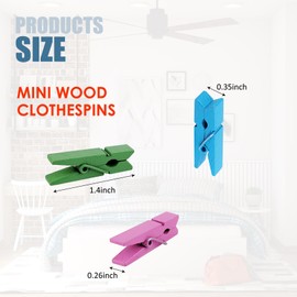 SimautHawk 50 Pcs Clothes Pins, Wooden Clothespins, Bag Clips， for Wooden Clips for Pictures, Hanging Clothes, Crafts (Multicolor, 1.4 * 0.35inches)