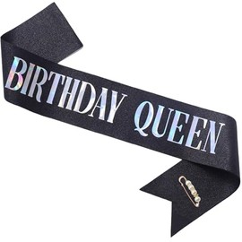 ZHBDPaty "Birthday Queen Birthday Sash Glitter with Pearl Safety Pin Party Favors For Girl Women (2 Black Silver, Stardard)