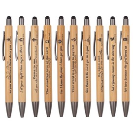 10 Pcs Christian Inspirational Stylus Bamboo Ballpoint Pens Set Bible Pens Bulk Christian Pens Gifts for Student Teacher Coworker Office Supplies