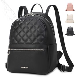 BE SMART Cute Leather Small Quilted Backpack for Women, Mini Backpacks Casual Daypacks with 3 Compartments, Fashion Rhombic Jacquard Women’s Backpack for Commute/Work/Travel (Black)