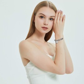 Jxlepe Womens Heart Pendant Bracelet With Double Charm Gorgeous Chain Stainless Steel Silver Drop White Hot Punk Sexy Hiphop Jewelry (White, 8)