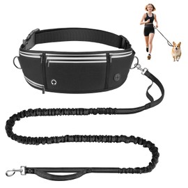 PETCOOZ Hands Free Dog Leash with Waist Belt & Zipper Pouch, Heavy Duty Waist Leash for Running, Walking, Jogging and Hiking, Professional Tangle Free Reflective Control Lead for Large Medium Dogs