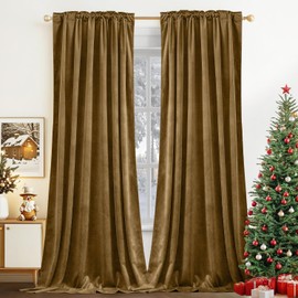 Nemia Gold Brown Velvet Curtains Thermal Insulated Blackout Curtain for Bedroom Window Living Room Darkening Luxury Vintage 108 Inches Long Heavy Drapes Panels Rod Pocket Set of 2