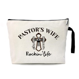 ZHANTUONE Pastor’s Wife Rockin’life Zipper Cosmetic Bag,Gift For Pastor's Wife,Religious Gift for Women， Appreciation Gift，Christian Gifts,Foldable Storage Large Capacity Cosmetic bag, White