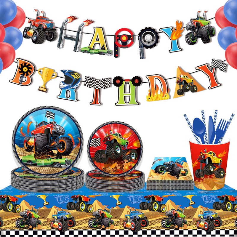 CC HOME 3 Pieces Monster Truck Tablecloths, Party Tablecloth, Tablecloths,
