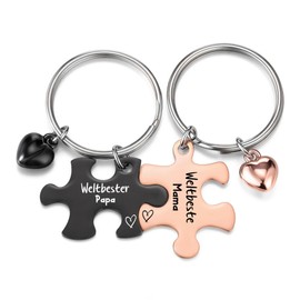 JSDDE Mama Papa Schlüsselanhänger mit Gravur Weltbeste MAMA/PAPA Süße Puzzle Anhänger Creative Design Keychain Schlüsselringe Geschenke für Mutter Vater