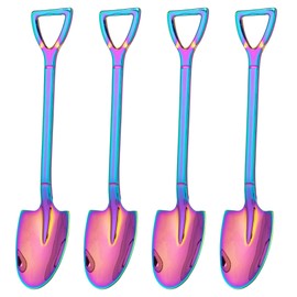 TOCCOOL Dessert Spoon, Iridescent Dessert Utensil Colorful Stainless Steel Mini Ice-Cream Spoon, Party Supplies for Desserts, Tea, Appetizers (4PCS)