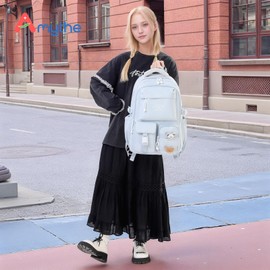 Amythe School Backpack Girls Teenagers School Bag Girls Large with Many Compartments Casual Backpack School with Cute Tags and Badges for Girls 3rd to 7th Grade, blue