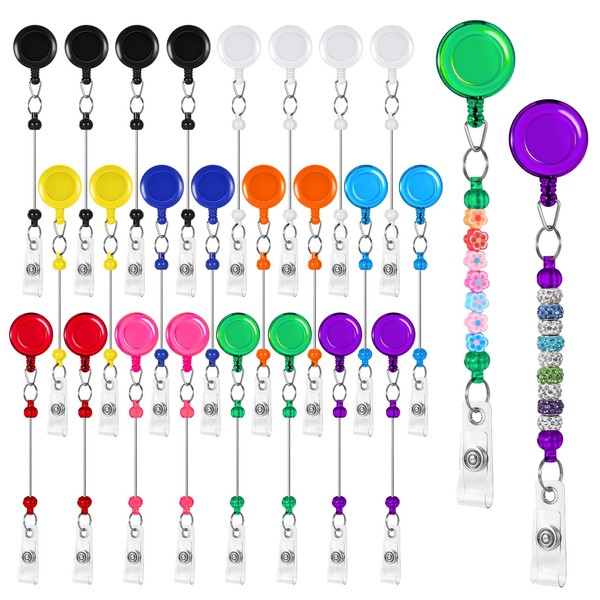 24 Pcs Beadable Badge Reels Making Kits Retractable ID Name