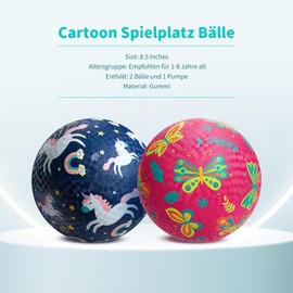 U&C Planet 2 Piece Playground Balls 21 cm Kickballs Set Dodge Ball with Pump Gaga Ball Handball Soft Boucy Balls Play Ball for Children 1-8, Game Camps School Garden, Indigo & Pink