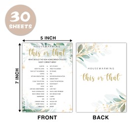 Housewarming Party Games, This or That Game, Greenery Floral Golded Fun New Home, New House, New Homeowner Party Games Cards, 30 Sheets Each Pack