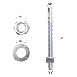SONIGEKO 1/2" x 6" Wedge ANCHORPZ - Concrete Anchor Carbon Steel Wedge Anchor with Excellent Anti-Rust Performance 10PC